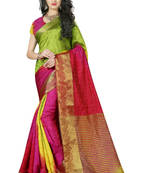 Dark multicolor printed pure banarasi silk saree with blouse