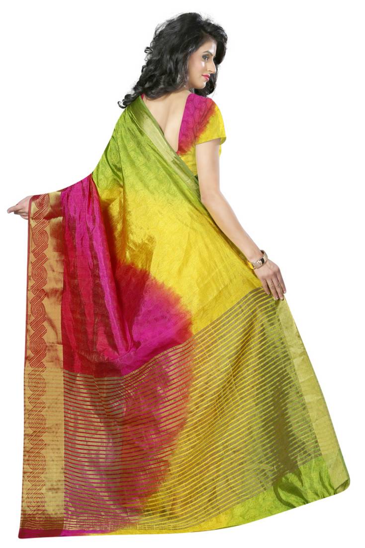 Dark multicolor printed pure banarasi silk saree with blouse