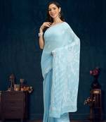 Ada Hand Crafted Blue Faux Georgette Lucknowi Chikankari Indian Women Saree With Blouse - A130232