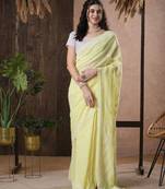 Hand Embroidered Lemon Faux Georgette Lucknow Chikankari Indian Women Saree With Blouse