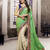 Parrot green embroidered satin saree with blouse