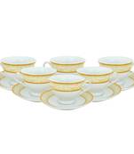 White and golden tea cup saucer set in ceramic for serving tea
