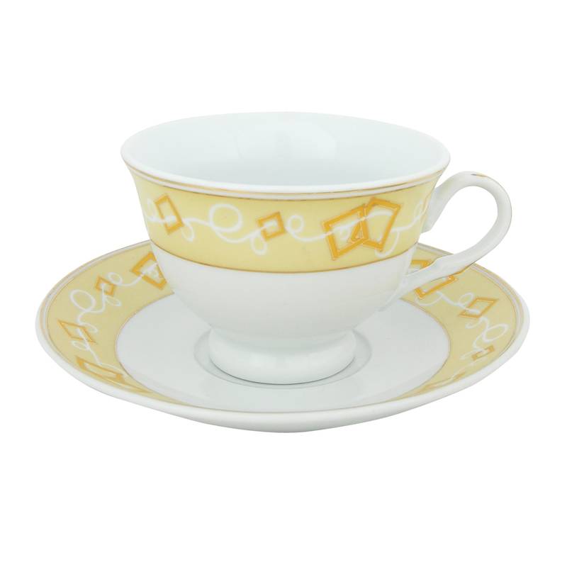 Buy White and golden tea cup saucer set in ceramic for serving tea Online