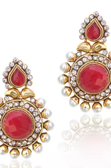 Bold Maroon Stone Charming Pearl Polki Earring c461m 