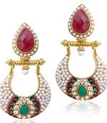 Antique Victorian Maroon Green Fusion India-British Sparkling Stone Pearl Polki Earring o28mg