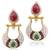 Antique Victorian Maroon Green Fusion India-British Sparkling Stone Pearl Polki Earring o28mg