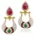 Antique Victorian Maroon Green Fusion India-British Sparkling Stone Pearl Polki Earring o28mg