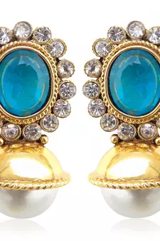 Elegant turquoise firozi stone with pearl earring jewelry v74t