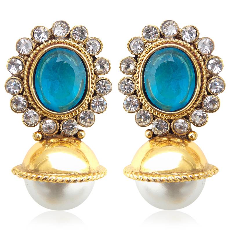 Elegant turquoise firozi stone with pearl earring jewelry v74t