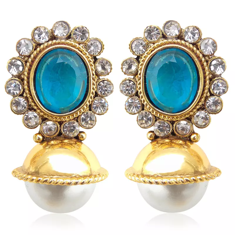 Elegant turquoise firozi stone with pearl earring jewelry v74t