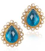 Ethnic India Vintage Earring- Friendly Turquoise stone with a pearl border ha82t