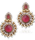 Friendly dark pink rani stone charming pearl polki earring c461r