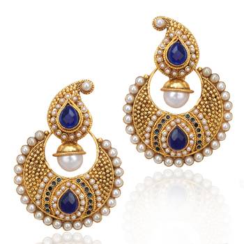 Designer Ethnic Indian Bollywood Jewelry- Elegant Deep Blue pearl earring ha65b 1
