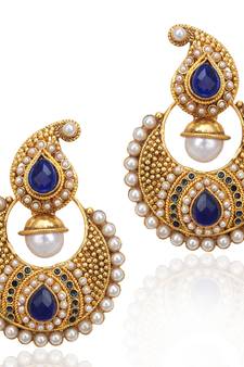 Designer Ethnic Indian Bollywood Jewelry- Elegant Deep Blue pearl earring ha65b