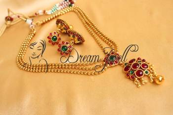 Beautiful Antique 3 Layer Red Green Necklace   Dj16680 1