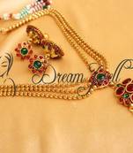 Beautiful Antique 3 Layer Red Green Necklace   Dj16680