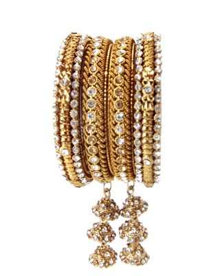 Biyu Gold Plated 4pc Copper White CZ Traditional Bangles for Women Biyu Gold Plated 4pc Copper White CZ Traditional Bangles for Women