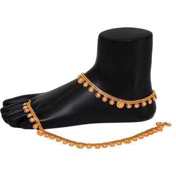Beautiful Gold Plated Pearls Studded 2 Line Payal Anklets Fashion Jewelry 2