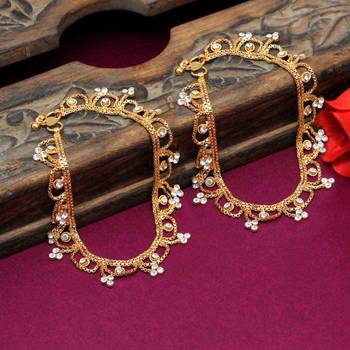 Gold Plated Shiny Clear Crystal Jhalar Style Beautiful Rajasthani Payals Anklets 1