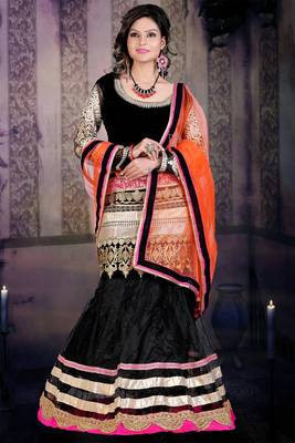 Black embroidered net unstitched lehenga 1