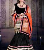 Black embroidered net unstitched lehenga