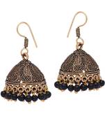 Gold Oxidised Black Color Beaded Jhumki Earrings For Girls/Women