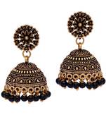 Floral Design Gold Oxidised Black Color Beaded Jhumki Earrings For Girls/Women