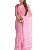 Ada Onion Pink Embroidered Faux Georgette Saree With Blouse - A129592