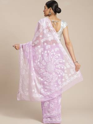 Ada Hand Crafted Mauve Faux Georgette Lucknowi Chikankari Women Indian Saree With Blouse - A129590 2