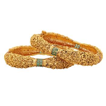 Gold Plated Red Green Ruby Studded Royal Antique Bangles 1
