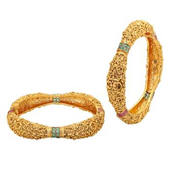 Gold Plated Red Green Ruby Studded Royal Antique Bangles 2