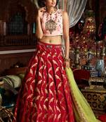 Maroon Handwork Art Silk Unstitched Lehenga