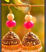 Deisgner kundan golden pattern pink earrings