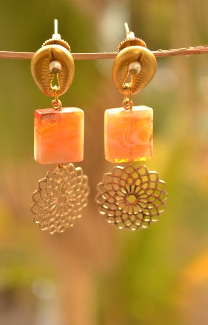 Orange metallic danglers drops