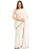 White plain chiffon saree with blouse