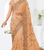 IndianEFashion BeigeGeorgette Embroidery  Half & Half Self Designer Saree