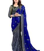 IndianEFashion Navy Blue ChiffonEmbroidery  Designer Saree