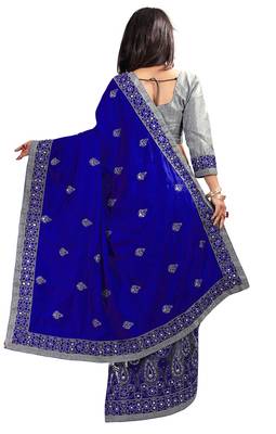 IndianEFashion Navy Blue ChiffonEmbroidery  Designer Saree 4