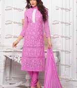 Pink embroidered georgette unstitched salwar with dupatta