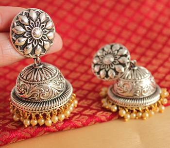 Awesome Designer Oxidized Silver Jhumkkas  -DJ04410 1