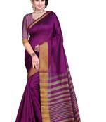 Purple plain polycotton saree with blouse
