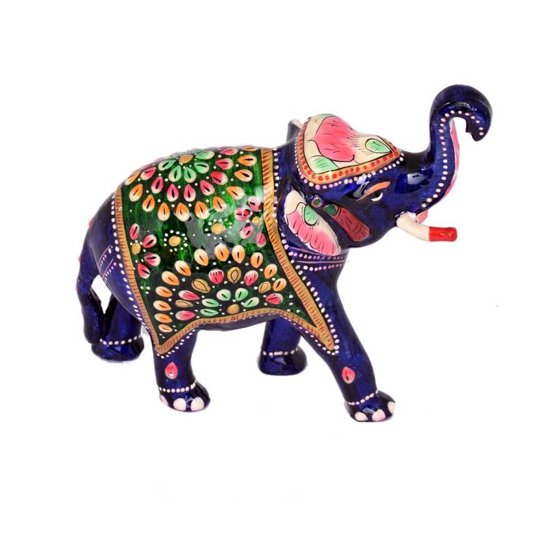Indian Art Work Blue Color Multi Meenakari Decorative Elephant Statue Idol Sculpture