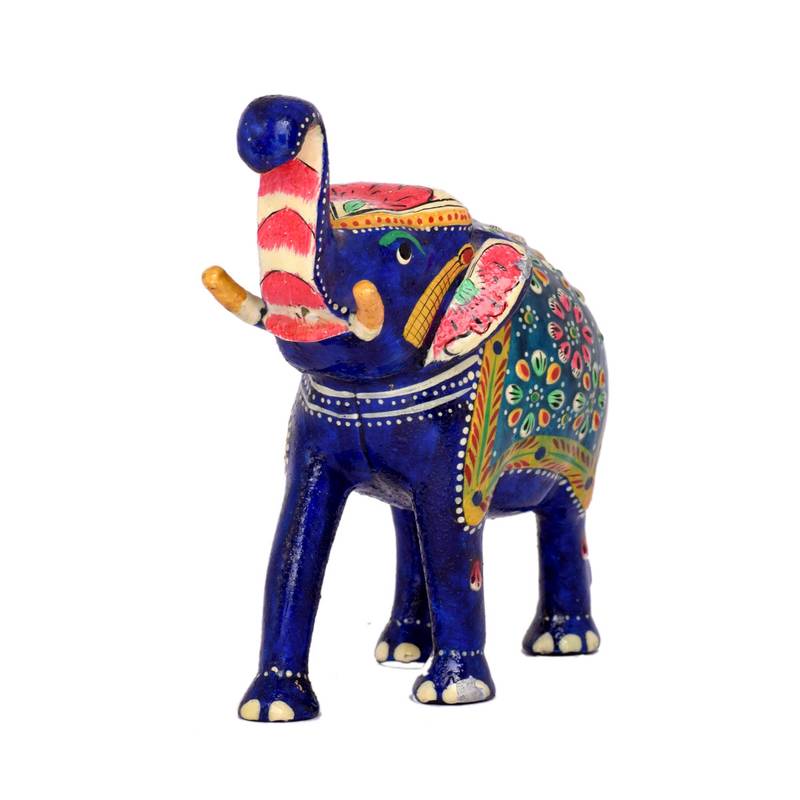 Indian Art Work Blue Color Multi Meenakari Decorative Elephant Statue Idol Sculpture