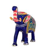 Indian Art Work Blue Color Multi Meenakari Decorative Elephant Statue Idol Sculpture