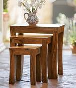 Carissa Solid Wood Nest of Tables Set of 3 Nesting Bedside Tables - Indian Sheesham Wood Furniture