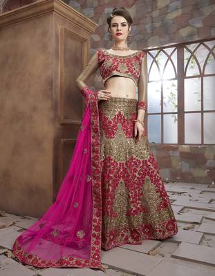 Gold Embroidered Art Silk Unstitched Lehenga 1