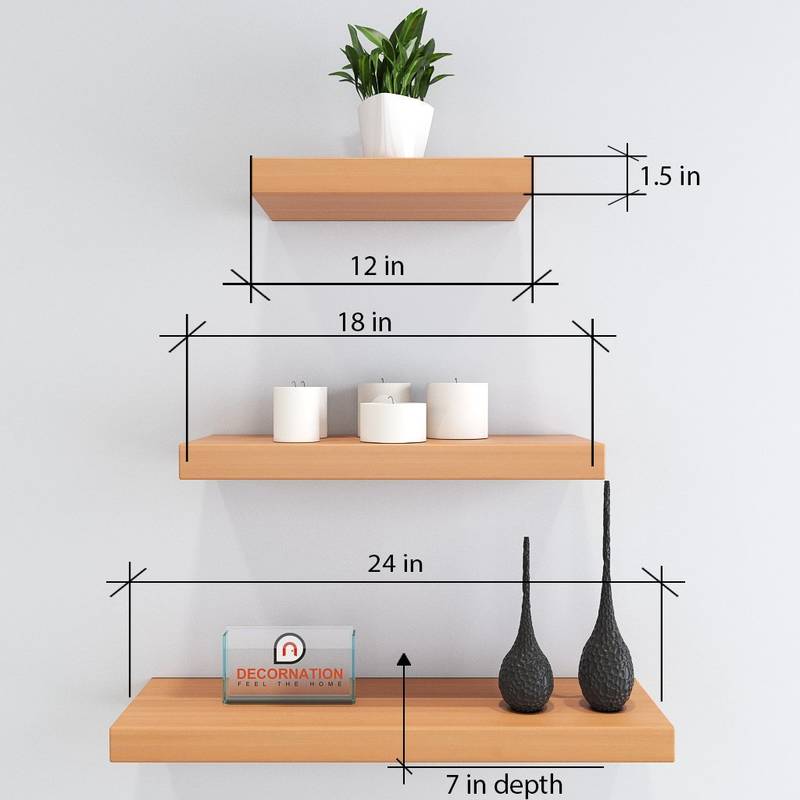 MDF Floating Wall Shelves Set of 3 Racks Shelves (24X7IN 18X7IN 12X7IN