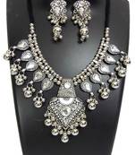 Oxidized Metal Jewellery Set White Beads Pendant
