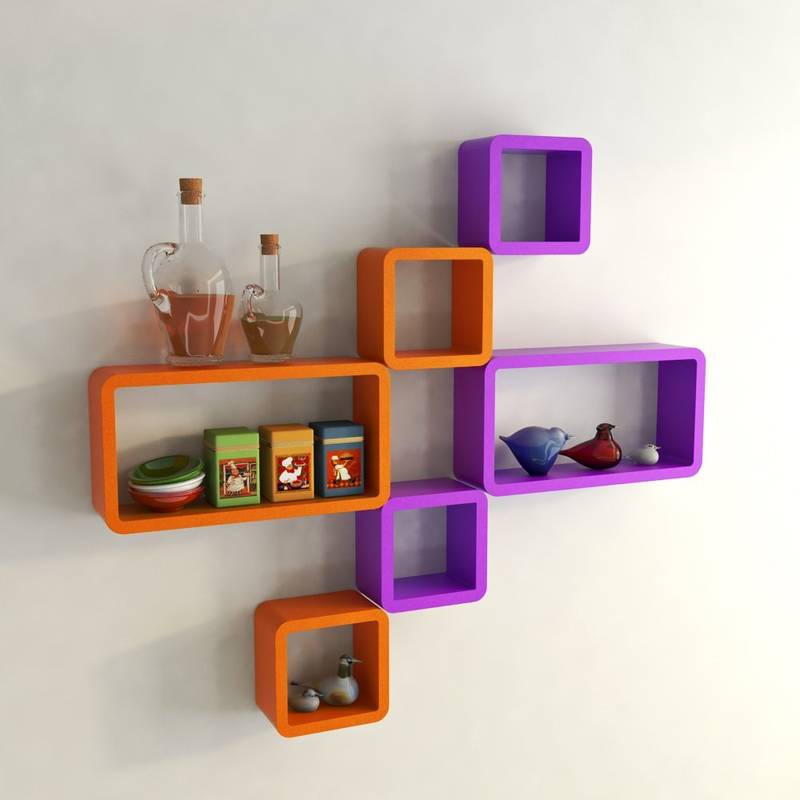 Wall Shelf Set of Six Cube Rectangle Designer Wall Rack Shelves