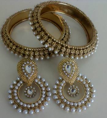 Designer Traditional Pearl Earings with Traditional Pearl Kadas 1